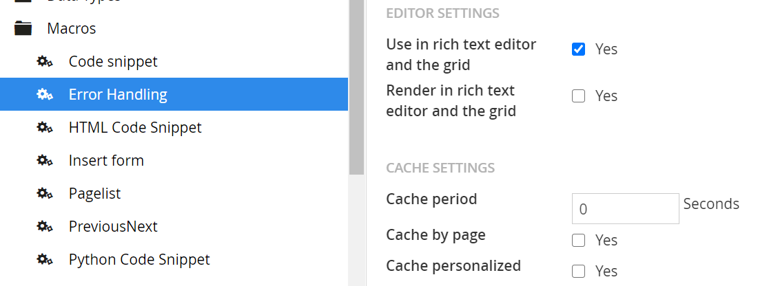 Umbraco Caching Settings for a Macro